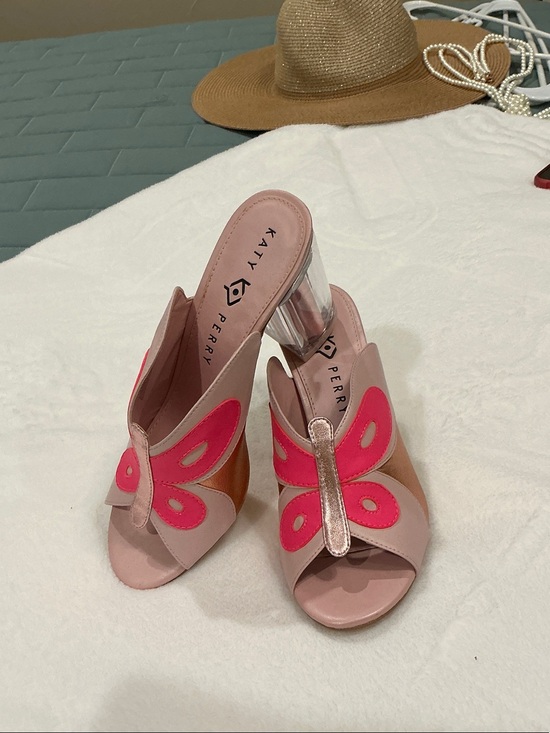 Katy Perry Collections Shoes - Katy Perry Collections Pink & Hot Pink Butterfly Clear Block Heel Mules